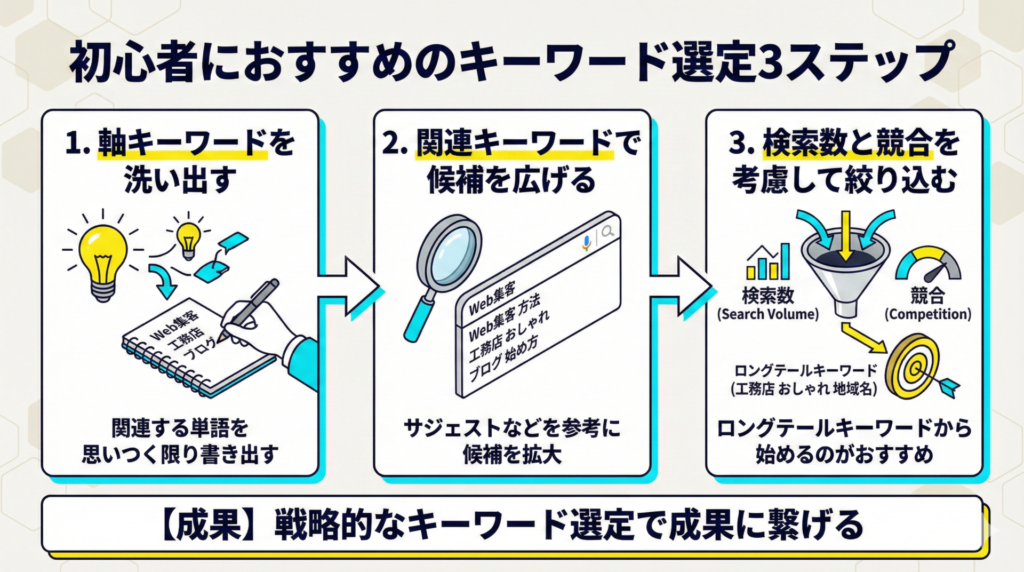 初心者におすすめのキーワード選定3ステップ