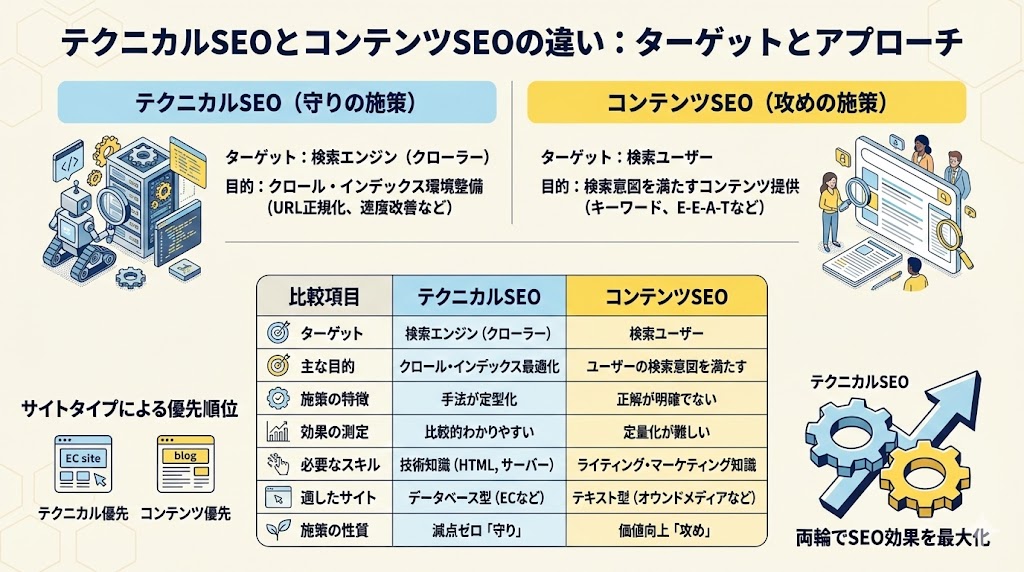 テクニカルSEOとコンテンツSEOの違い
