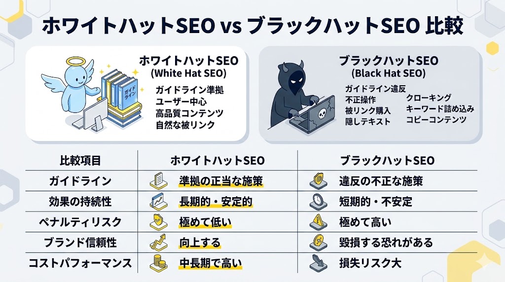 ホワイトハットSEOとブラックハットSEOの違い