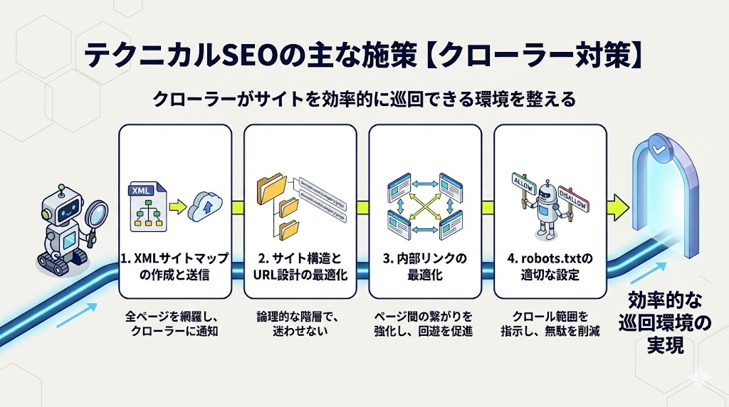 テクニカルSEOの主な施策【クローラー対策】