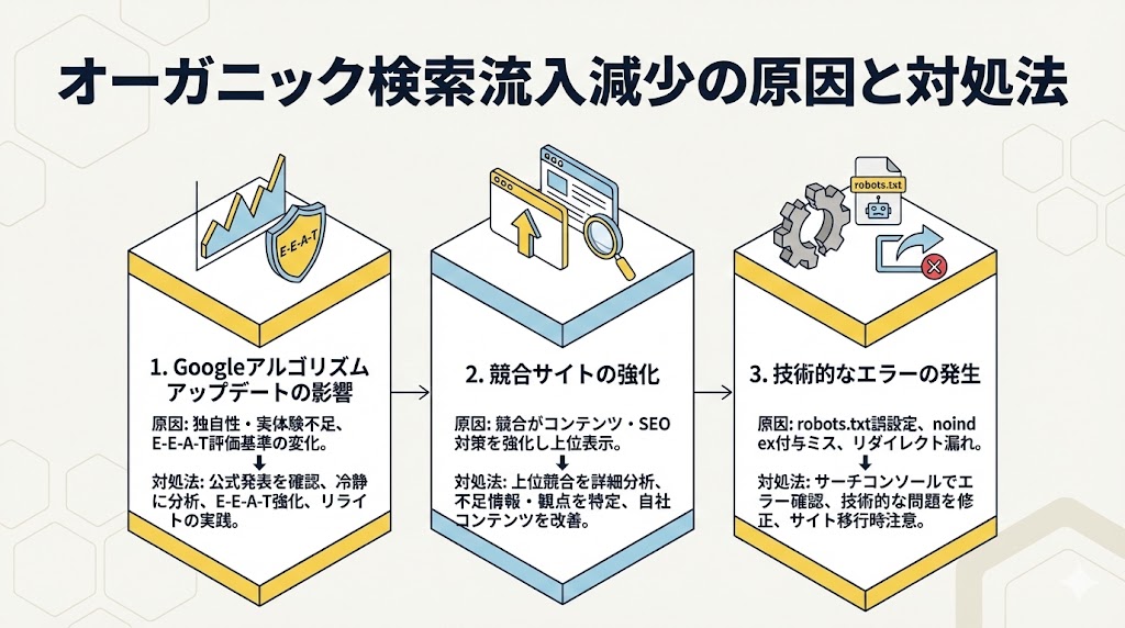 オーガニック検索の流入が減少する主な原因と対処法