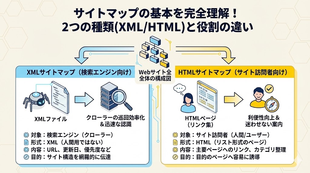サイトマップの基本を完全理解！2つの種類(XML/HTML)と役割の違い