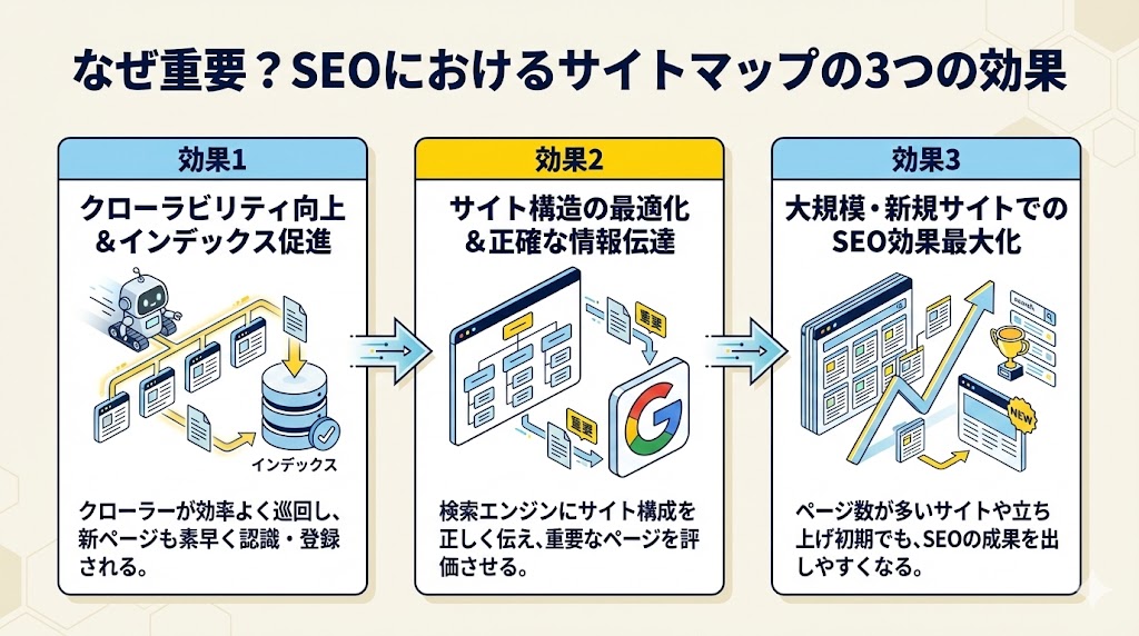 なぜ重要？SEOにおけるサイトマップの3つの効果