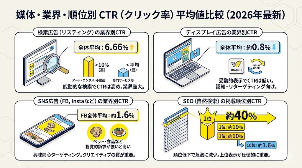 媒体・業界別のクリック率（CTR）平均値