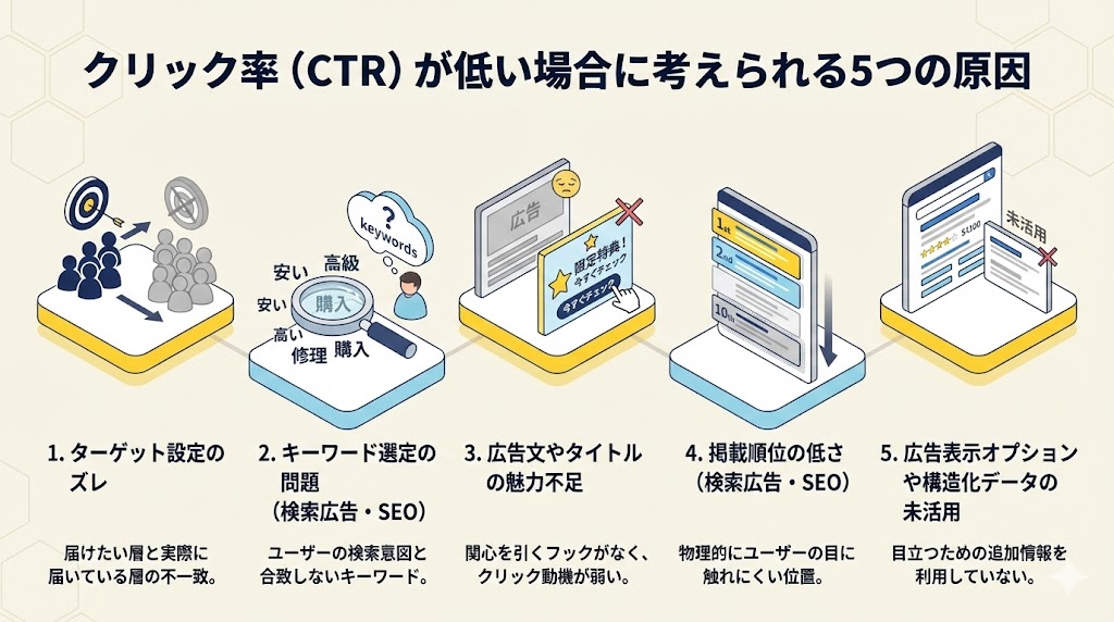 クリック率（CTR）が低い場合に考えられる5つの原因