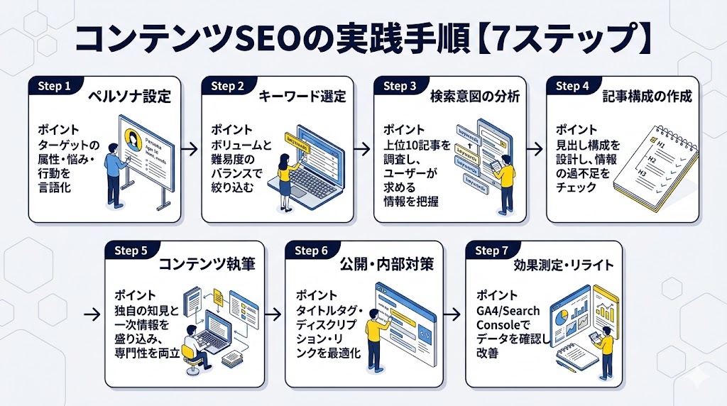 コンテンツSEOの実践手順【7ステップ】