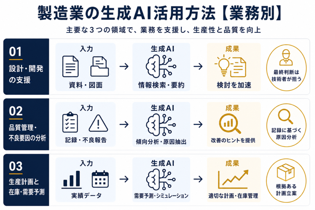 製造業の生成AI活用方法【業務別】