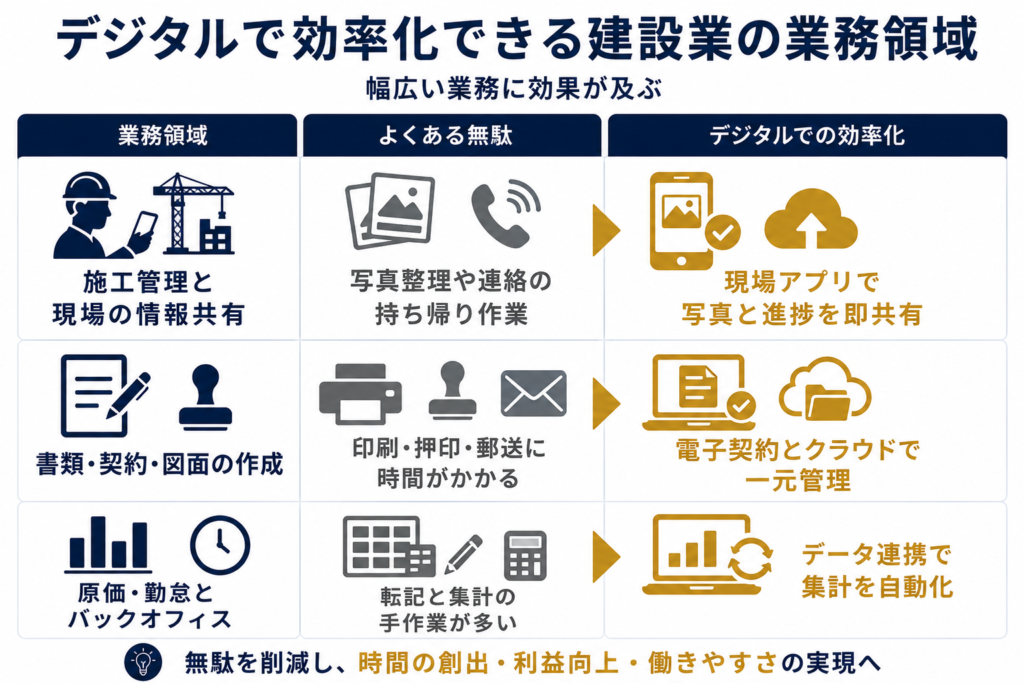デジタルで効率化できる建設業の業務領域