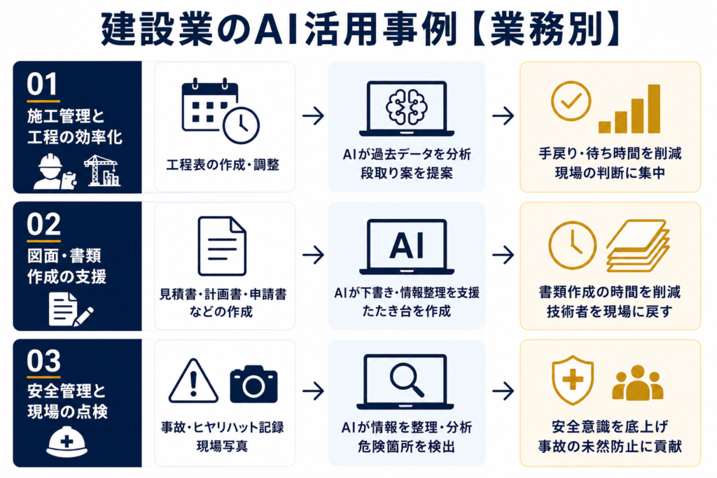 建設業のAI活用事例【業務別】